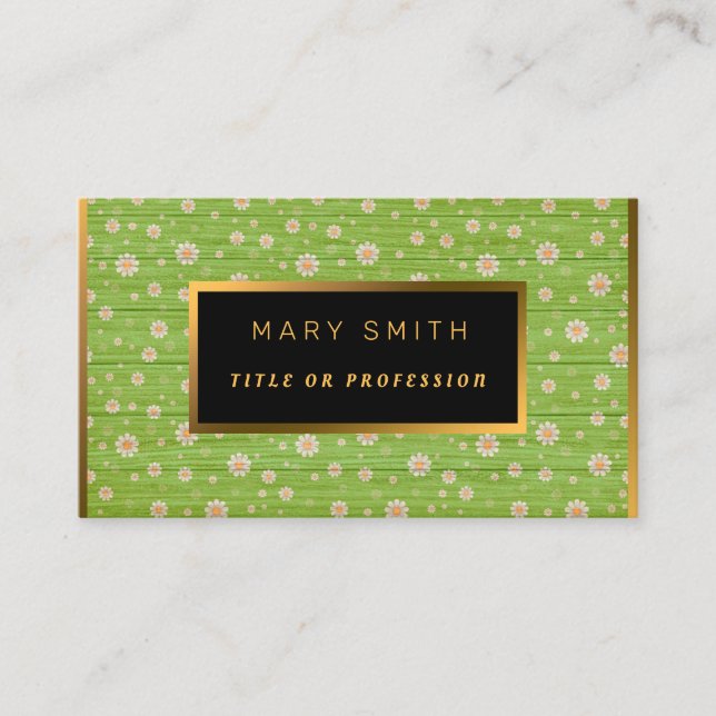 Cartão De Visita Floral em Madeira Dourada Personalizar Professiona (Frente)