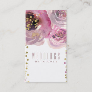 Cartão De Visita Floral Hídrico Moderno Rosa e Dourado Chic