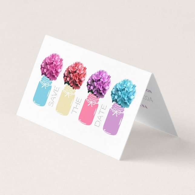 Cartão De Visita Floral Hydrangea Mason Jars Salve A Placa Date (Frente)