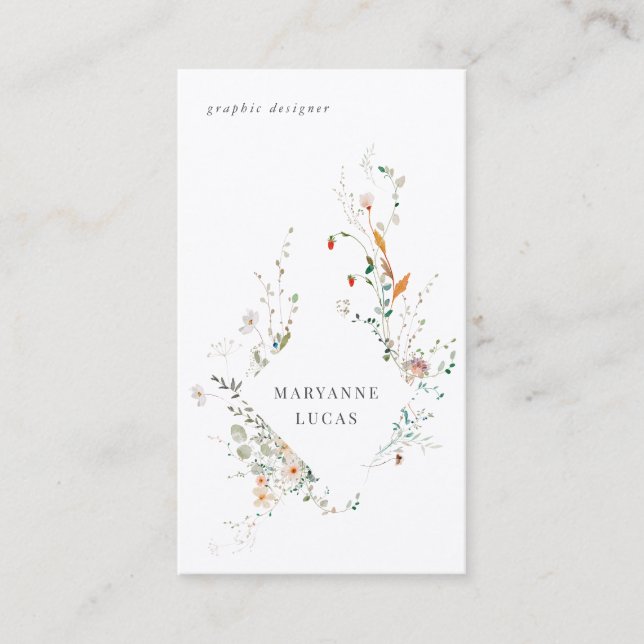 cartão de visita floral mínimo de prado (Frente)