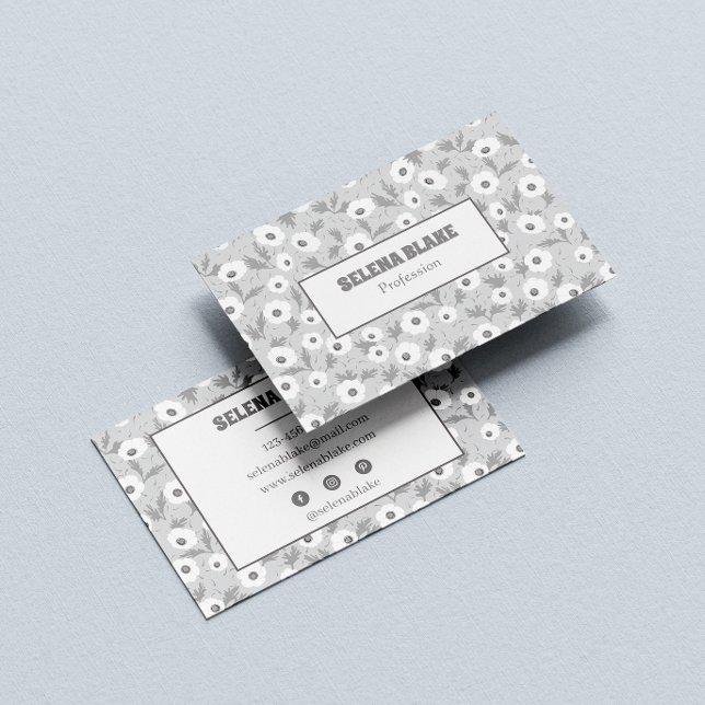 Cartão De Visita Floral, moderno e moderno preto e branco elegante (Criador carregado)