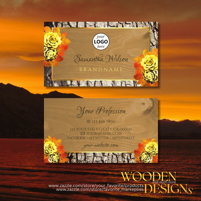 Cartão De Visita Floral Natural Wood Grain Rustic Latido Logo (Criador carregado)