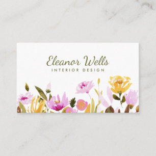 Cartão De Visita Floral Personalizado com Aquarela Elegante
