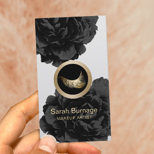 Cartão De Visita Floral preto elegante do logotipo feito sob