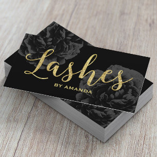 Cartão De Visita Floral preto elegante do roteiro Dourado dos