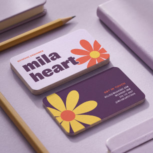 Cartão De Visita Floral Retro Roxo Moderno