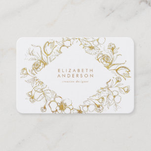Cartão de visita Floral Rose Bouquet Dourado