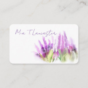 Cartão de visita floral roxo em aquarela de lavand
