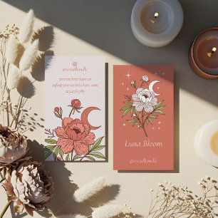 Cartão De Visita Floral Sangrento Peony Celestial Lua Holística