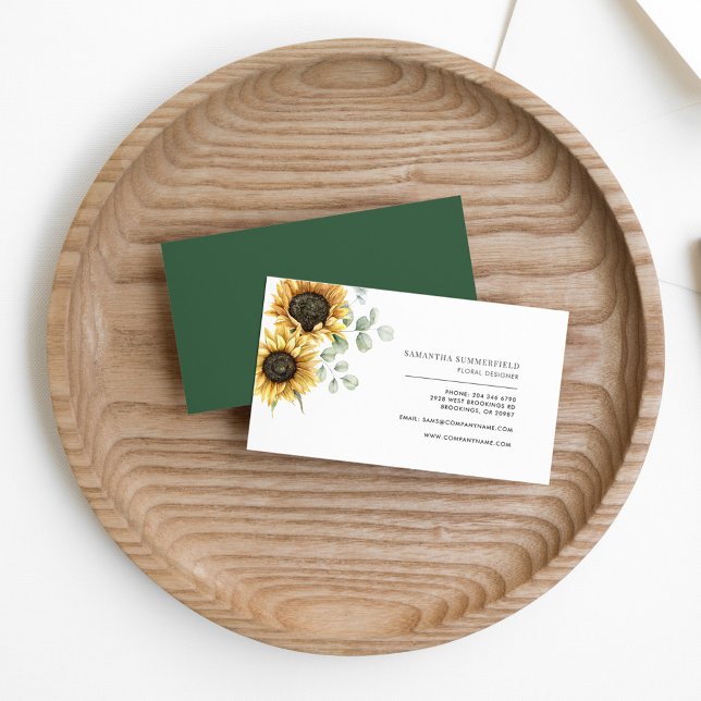 Cartão De Visita Floral Sunflower Eucalyptus Florist (Sunflower Floral Eucalyptus Florist Business Card)