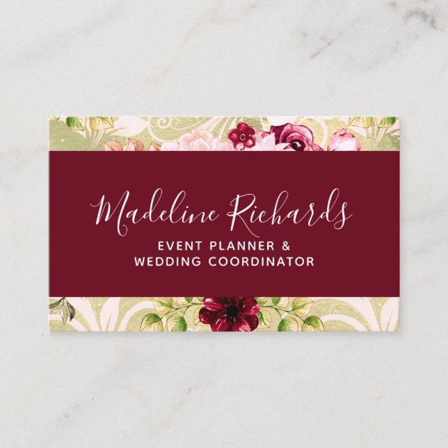 Cartão De Visita Floral Verde e Borboleta com Ícones de Mídia Socia (Frente)