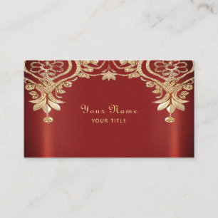 Cartão de Visita Floral Vermelho Dourado Moderno