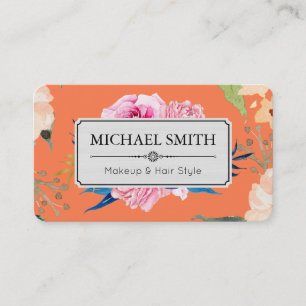 Cartão De Visita Floral Vintage Elegante Moderno Cor de Coral