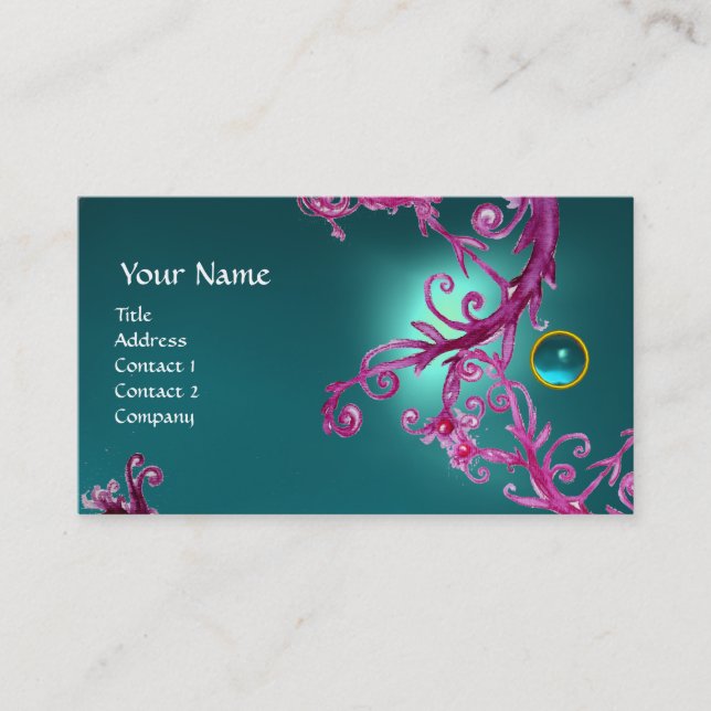 Cartão De Visita FLORENTINE BAROQUE MONOGRAM GEM azul (Frente)