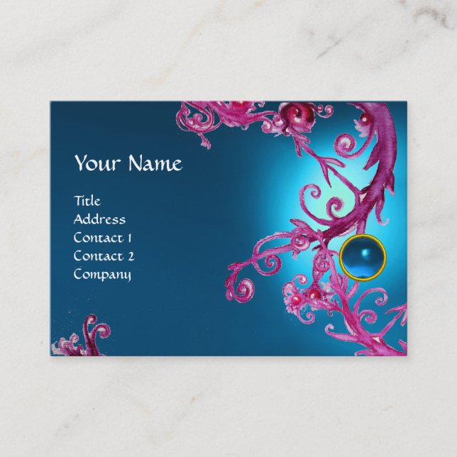 Cartão De Visita FLORENTINE BAROQUE MONOGRAM GEM - safira azul (Frente)