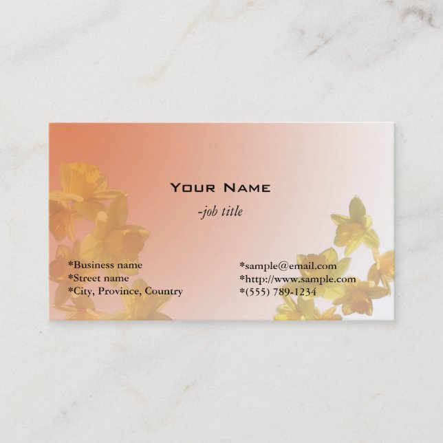 Cartão De Visita flores amarelas daffodil em fundo amarelo claro (Frente)