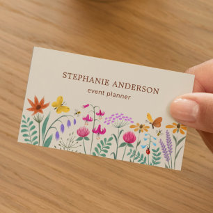 Cartão De Visita Flores Aquarela Flores Silvestres Borboleta Abelha