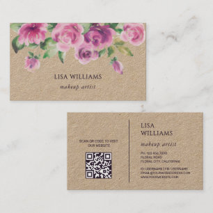 Cartão De Visita Flores Aquarela Rosa Empoeirado Kraft