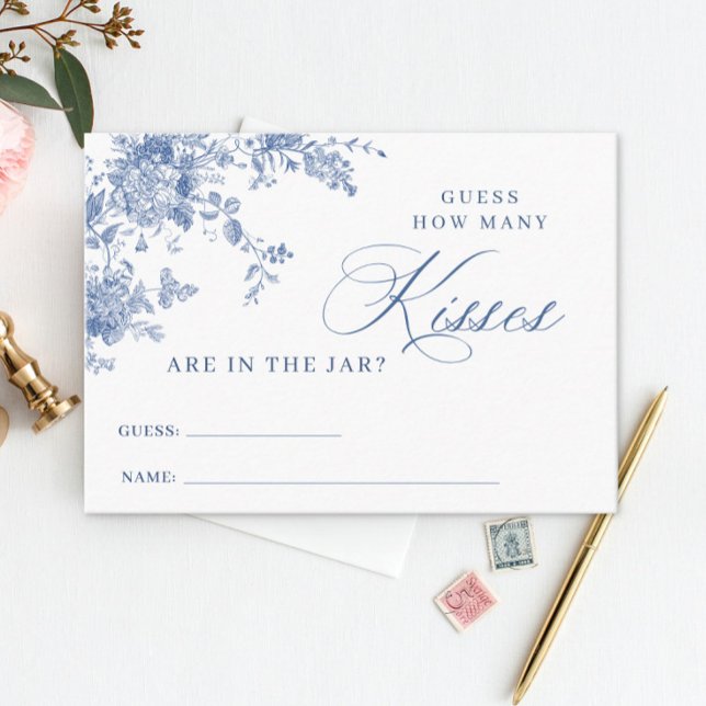 Cartão De Visita Flores Azuis Adivinham Quantos Kisses De Jogo (Criador carregado)