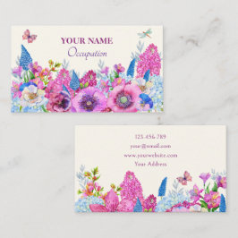 Cartão De Visita Flores azuis roxas florescem primavera
