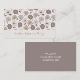 Cartão De Visita Flores Botânicos Modernos Boho Taupe Blush Cinza
