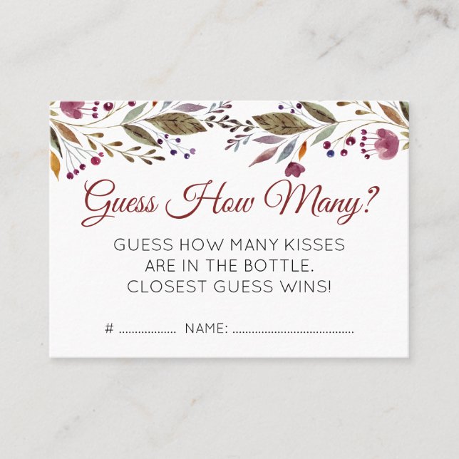 Cartão De Visita Flores Burgundy Adivinham Quantos Jogo de Chá de f (Frente)