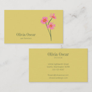 Cartão De Visita Flores Coloridas Modernas Floral Amarelo Rosa
