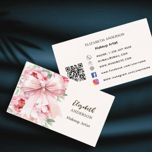 Cartão De Visita Flores cor-de-rosa flores florais qr code mídia so