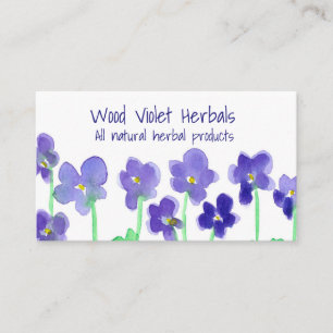 Cartão De Visita Flores da aguarela das violetas de madeira