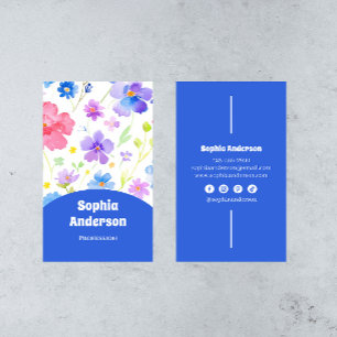 Cartão De Visita Flores de Aquarela Elegantes - Vertical Chic