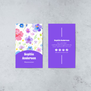Cartão De Visita Flores de Aquarela Elegantes - Vertical Chic
