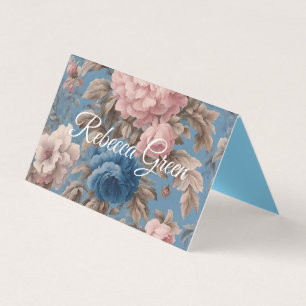 Cartão De Visita Flores De Azul E Rosa, Pastel Vitoriano