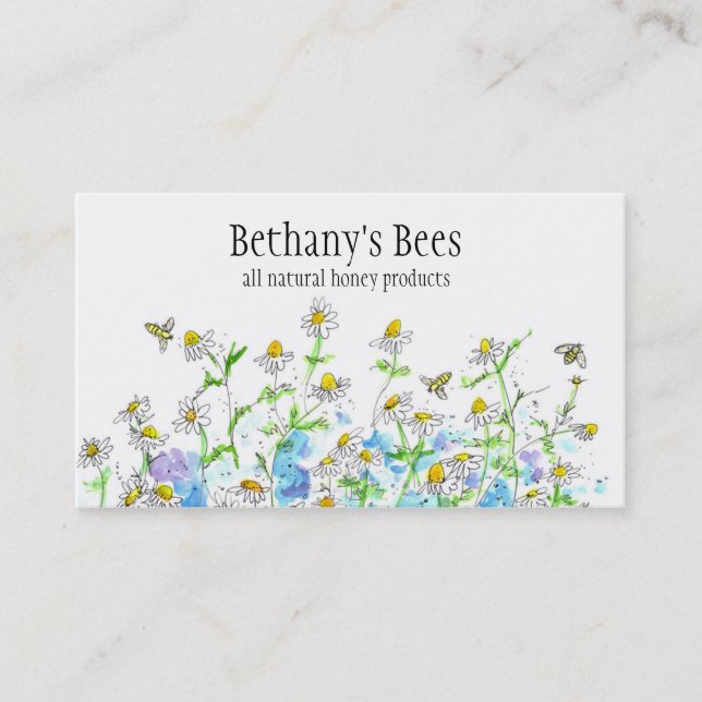 Cartão De Visita Flores De Camomila De Abelhas De Mel (Frente)