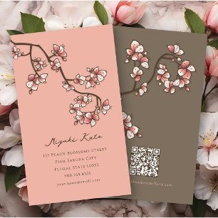 Cartão De Visita Flores de Cerejeira Rosa Oriental Elegante Chic Sa