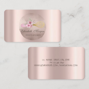 Cartão De Visita Flores de Chicote Dourado Rosa Círculo 