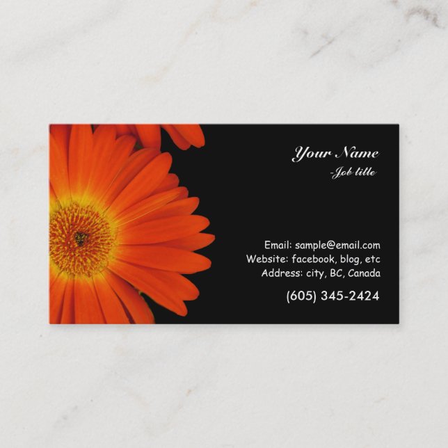 Cartão De Visita flores de gerbera margarida laranja (Frente)