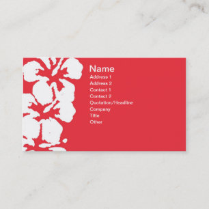Cartão De Visita Flores de Hibiscus Branco Abstrato em Vermelho