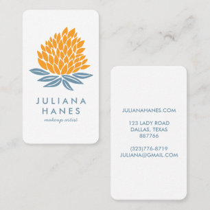 Cartão De Visita Flores de Lótus Chic Laranja Minimalista Azul