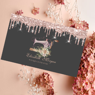 Cartão De Visita Flores de Máquina de Costura Drips em Rose Gold B