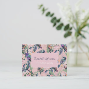 Cartão De Visita Flores de Mola de Aquarela Pássaros Padrão Rosa