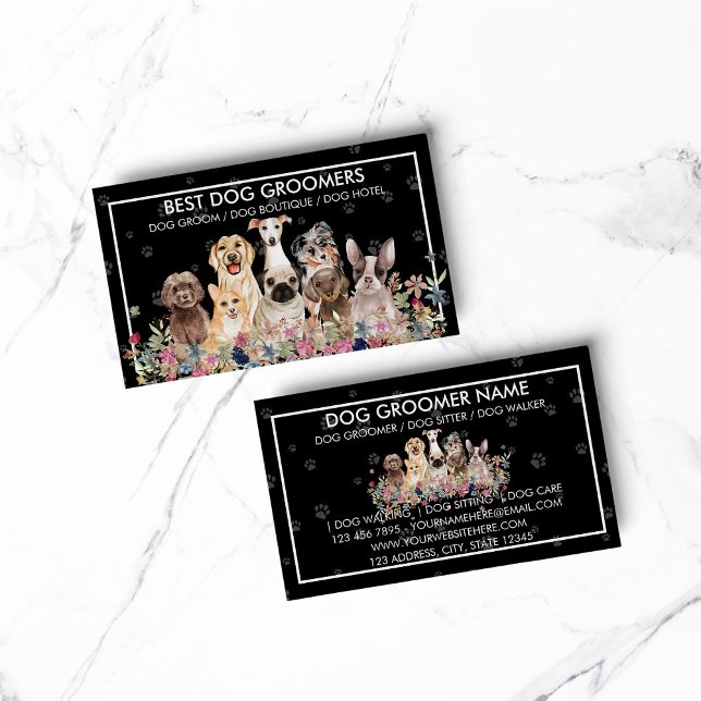 Cartão De Visita Flores de Molas de Cães (pet animal dog cat veterinary farm)