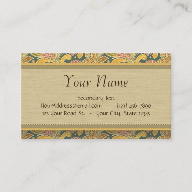 Cartão De Visita Flores de Paisley e de fã com monograma (Frente)