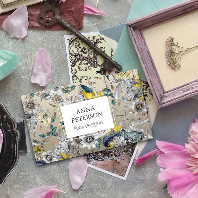 Cartão De Visita Flores de Paixão Elegantes em Cinzas de Prata (Criador carregado)