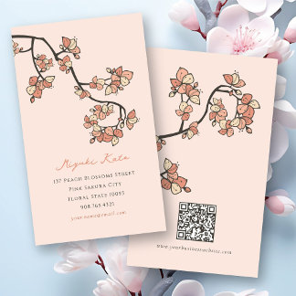 Cartão De Visita Flores de Pessegueiro Rosa Oriental Elegante Chic