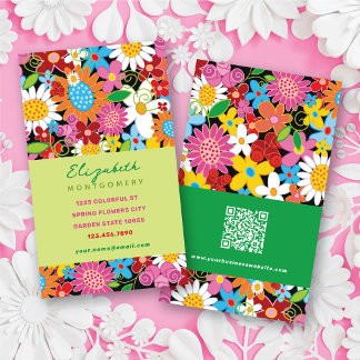 Cartão De Visita Flores de Primavera Caprichosas Doces Jardim Color