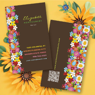 Cartão De Visita Flores de Primavera Caprichosas Doces Jardim Color