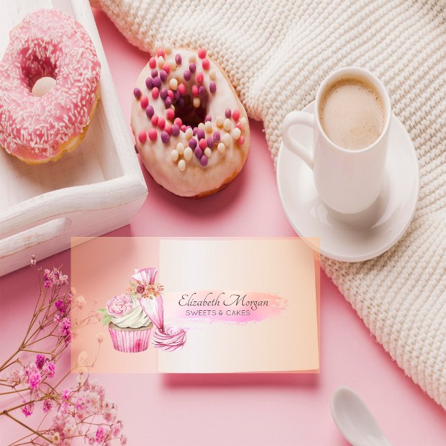 Cartão De Visita Flores de Sacos para Tubagem de Chic Bakery Elegan (Criador carregado)
