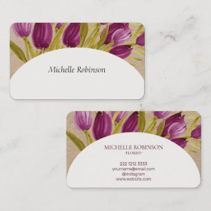 Cartão De Visita Flores de Tulipa em Aquarela Elegantes Profissiona