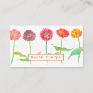Cartão De Visita Flores de Zinnia Flores de Aquarela Plantas Laranj
