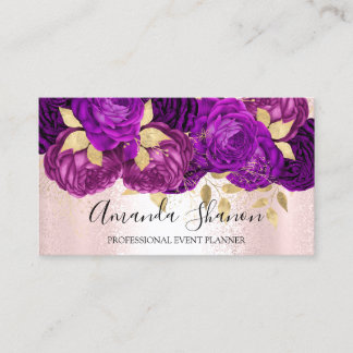 Cartão De Visita Flores Douradas rosa púrpura Evento de logotipo Pl